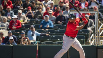 FT. MYERS, FL - FEBRUARY 28: Rafael Devers #11 of the Boston Red Sox bats during the first inning of a Grapefruit League game against the Minnesota Twins at CenturyLink Sports Complex on February 28, 2020 in Fort Myers, Florida. (Photo by Billie Weiss/Boston Red Sox/Getty Images)