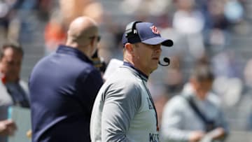 Auburn footballApr 9, 2022; Auburn, AL, USA; Auburn Tigers head coach Bryan Harsin watches his team during the Spring game at Jordan-Hare Stadium. Mandatory Credit: John Reed-USA TODAY Sports