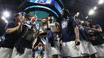 SAN ANTONIO, TX - APRIL 02: The Villanova Wildcats celebrate after defeating the Michigan Wolverines during the 2018 NCAA Men's Final Four National Championship game at the Alamodome on April 2, 2018 in San Antonio, Texas. Villanova defeated Michigan 79-62. (Photo by Ronald Martinez/Getty Images)