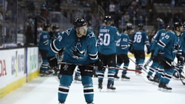 SAN JOSE, CA - MAY 06: Tomas Hertl #48 of the San Jose Sharks skates on the ice after they lost to the Vegas Golden Knights in Game Six of the Western Conference Second Round to lose the series during the 2018 NHL Stanley Cup Playoffs at SAP Center on May 6, 2018 in San Jose, California. (Photo by Ezra Shaw/Getty Images)