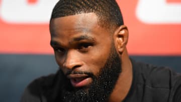 HOUSTON, TX - OCTOBER 01: Tyron Woodley interacts with media during the UFC 192 Ultimate Media Day at the Toyota Center on October 1, 2015 in Houston, Texas. (Photo by Josh Hedges/Zuffa LLC/Zuffa LLC via Getty Images)