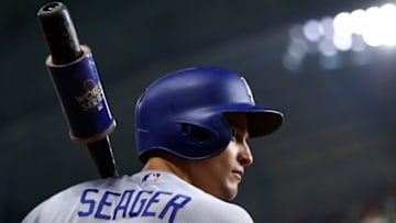 HOUSTON, TX - OCTOBER 28: Corey Seager #5 of the Los Angeles Dodgers waits to bat during the fourth inning against the Houston Astros in game four of the 2017 World Series at Minute Maid Park on October 28, 2017 in Houston, Texas. (Photo by Ezra Shaw/Getty Images)