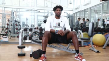 JOHANNESBURG, SOUTH AFRICA - AUGUST 3: Joel Embiid of Team Africa poses for a portrait as part of the Basketball Without Boarders Africa at the American International School of Johannesburg on August 3, 2017 in Gauteng province of Johannesburg, South Africa. NOTE TO USER: User expressly acknowledges and agrees that, by downloading and or using this photograph, User is consenting to the terms and conditions of the Getty Images License Agreement. Mandatory Copyright Notice: Copyright 2017 NBAE (Photo by Nathaniel S. Butler/NBAE via Getty Images)