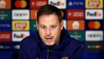 Rangers' English coach Michael Beale addresses a press conference prior to the second play-off Champions League match between Rangers FC and PSV Eindhoven in Eindhoven, on August 29, 2023. (Photo by Vincent Jannink / ANP / AFP) / Netherlands OUT (Photo by VINCENT JANNINK/ANP/AFP via Getty Images)