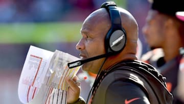 Oct 9, 2016; Cleveland, OH, USA; Cleveland Browns head coach Hue Jackson watches game action during the second half at FirstEnergy Stadium. Mandatory Credit: Ken Blaze-USA TODAY Sports