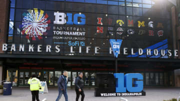 INDIANAPOLIS, IN - MARCH 12: A pair of fans are turned away from entering the field house prior to the second round of the Big Ten Men's Basketball Tournament at Bankers Life Fieldhouse on March 12, 2020 in Indianapolis, Indiana. The Big Ten Conference announced that fans would not be allowed to attend the remainder of the tournament due to concerns over the Coronavirus (COVID-19). (Photo by Joe Robbins/Getty Images)
