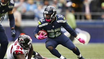 Oct 16, 2016; Seattle, WA, USA; Seattle Seahawks running back Christine Michael (32) rushes against the Atlanta Falcons during the third quarter at CenturyLink Field. Seattle defeated Atlanta, 26-24. Mandatory Credit: Joe Nicholson-USA TODAY Sports