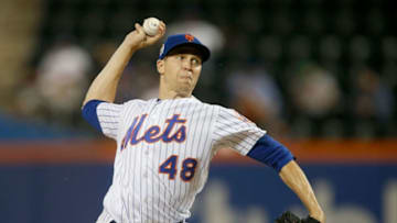 NEW YORK, NY - SEPTEMBER 11: Jacob deGrom #48 of the New York Mets in action against the Miami Marlins at Citi Field on September 11, 2018 in the Flushing neighborhood of the Queens borough of New York City. The Marlins defeated the New York Mets 5-3. (Photo by Jim McIsaac/Getty Images)