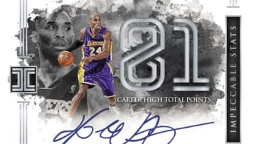 A Kobe Bryant autograph card from 2016-17 Panini Impeccable basketball is depicted. Photo courtesy of Panini.