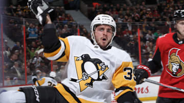 OTTAWA, ON - DECEMBER 8: Jean-Sebastien Dea #39 of the Pittsburgh Penguins celebrates his second period goal against the Ottawa Senators at Canadian Tire Centre on December 8, 2018 in Ottawa, Ontario, Canada. (Photo by Andre Ringuette/NHLI via Getty Images)