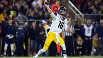 Nov 21, 2015; Stanford, CA, USA; California Golden Bears quarterback Jared Goff (16) throws the ball against the Stanford Cardinal during the second quarter at Stanford Stadium. Mandatory Credit: Kelley L Cox-USA TODAY Sports