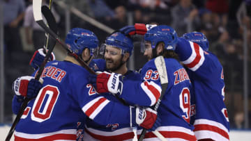 NEW YORK, NEW YORK - JANUARY 10: Kevin Shattenkirk #22 of the New York Rangers celebrates his second period goal against the New York Islanders during their game at Madison Square Garden on January 10, 2019 in New York City. (Photo by Al Bello/Getty Images)