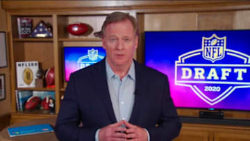 UNSPECIFIED LOCATION - APRIL 23: (EDITORIAL USE ONLY) In this still image from video provided by the NFL, NFL Commissioner Roger Goodell speaks from his home in Bronxville, New York during the first round of the 2020 NFL Draft on April 23, 2020. (Photo by NFL via Getty Images)