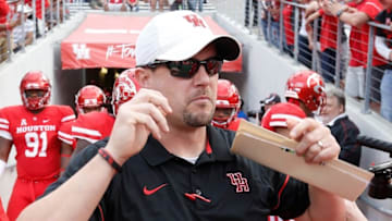 Nov 12, 2016; Houston, TX, USA; Houston Cougars head coach Tom Herman is seen before playing against the Tulane Green Wave at TDECU Stadium. Houston won 30 to 18. Mandatory Credit: Thomas B. Shea-USA TODAY Sports