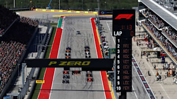 AUSTIN, TX - OCTOBER 21: A general view of the cars ready to start the race during the United States Formula One Grand Prix at Circuit of The Americas on October 21, 2018 in Austin, United States. (Photo by Mark Thompson/Getty Images)