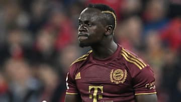 Bayern Munich winger Sadio Mane celebrating goal against Bayer Leverkusen. (Photo by CHRISTOF STACHE/AFP via Getty Images)