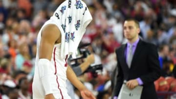 Apr 2, 2016; Houston, TX, USA; Oklahoma Sooners guard Jordan Woodard (10) walks off the court after the 2016 NCAA Men