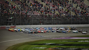 BROOKLYN, MICHIGAN - JUNE 10: Joey Logano, driver of the #22 Shell Pennzoil Ford, takes the green flag to start the Monster Energy NASCAR Cup Series FireKeepers Casino 400 at Michigan International Speedway on June 10, 2019 in Brooklyn, Michigan. (Photo by Stacy Revere/Getty Images)