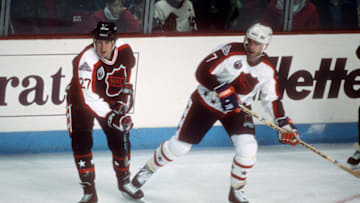 MONTREAL, QU - FEBRUARY 6: Jeremy Roenick #27 of the Chicago Blackhawks and the Campbell Conference All Stars skates against the Wales Conference All Stars during the NHL All Star game on February 6, 1993 at the Montreal Forum in Montreal, Quebec. The Wales Conference won the game 16-6. (Photo by Focus on Sport/Getty Images)