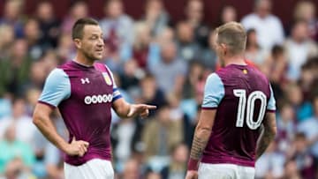 BIRMINGHAM, ENGLAND - JULY 29: John Terry of Aston Villa talks to his team mate Glenn Whelan during the match between Aston Villa and Watford at Villa Park on July 29, 2017 in Birmingham, England. (Photo by Mark Robinson/Getty Images)