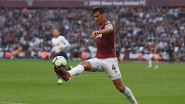 LONDON, ENGLAND - OCTOBER 20: Fabian Balbuena of West Ham United in action during the Premier League match between West Ham United and Tottenham Hotspur at London Stadium on October 20, 2018 in London, United Kingdom. (Photo by Mike Hewitt/Getty Images)