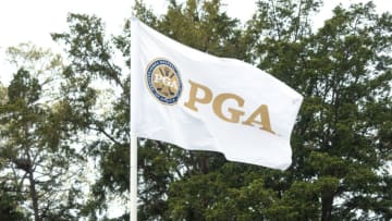May 17, 2019; Bethpage, NY, USA; General view of a PGA flag during the second round of the PGA Championship golf tournament at Bethpage State Park - Black Course. Mandatory Credit: Angie Walton-USA TODAY Sports