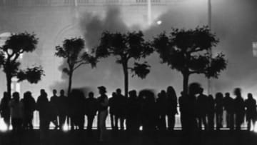 Rioters outside of San Francisco City Hall on the night of May 21, 1979, reacting to the voluntary manslaughter verdict for Dan White, which ensured White would serve just five years for the murders of Harvey Milk and George Moscone.