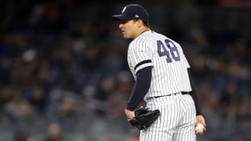BRONX, NY - APRIL 17: Tommy Kahnle #48 of the New York Yankees pitches during the game between the Boston Red Sox and the New York Yankees at Yankee Stadium on Wednesday, April 17, 2019 in the Bronx borough of New York City. (Photo by Alex Trautwig/MLB Photos via Getty Images)