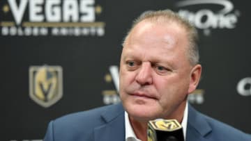 LAS VEGAS, NEVADA - OCTOBER 27: Head coach Gerard Gallant of the Vegas Golden Knights takes questions during a news conference following the team's 5-2 victory over the Anaheim Ducks at T-Mobile Arena on October 27, 2019 in Las Vegas, Nevada. (Photo by Ethan Miller/Getty Images)