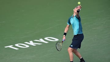 TOKYO, JAPAN - OCTOBER 04: Kevin Anderson of South Africa serves against Ryan Harrison of the USA during day three of the Rakuten Open at Ariake Coliseum on October 4, 2017 in Tokyo, Japan. (Photo by Matt Roberts/Getty Images)