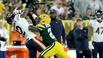 GREEN BAY, WI - SEPTEMBER 09: Allen Robinson #12 of the Chicago Bears catches a pass in front of Jaire Alexander #23 of the Green Bay Packers during the first quarter of a game at Lambeau Field on September 9, 2018 in Green Bay, Wisconsin. (Photo by Dylan Buell/Getty Images)