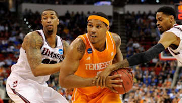 RALEIGH, NC - MARCH 21: Jarnell Stokes #5 of the Tennessee Volunteers drives to the basket against the Massachusetts Minutemen in the second round of the 2014 NCAA Men's Basketball Tournament at PNC Arena on March 21, 2014 in Raleigh, North Carolina. (Photo by Grant Halverson/Getty Images)