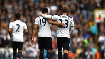 LONDON, ENGLAND - APRIL 15: Mousa Dembele of Tottenham Hotspur celebrates scoring his sides first goal with Christian Eriksen of Tottenham Hotspur during the Premier League match between Tottenham Hotspur and AFC Bournemouth at White Hart Lane on April 15, 2017 in London, England. (Photo by Shaun Botterill/Getty Images)