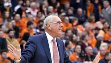 Dec 17, 2016; Syracuse, NY, USA; Syracuse Orange head coach Jim Boeheim calls out to his team during the first half of a game against the Georgetown Hoyas at the Carrier Dome. Georgetown won the game 78-71. Mandatory Credit: Mark Konezny-USA TODAY Sports