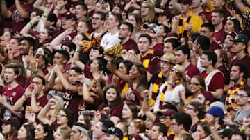SAN ANTONIO, TX - MARCH 31: Loyola Ramblers fans cheer in the first half against the Michigan Wolverines during the 2018 NCAA Men's Final Four Semifinal at the Alamodome on March 31, 2018 in San Antonio, Texas. (Photo by Chris Covatta/Getty Images)