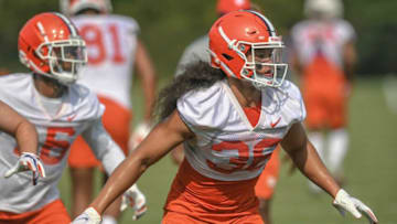 Clemson safety Lannden Zanders(36) in a drill during practice in Clemson, S.C. Monday, August 9, 2021.Clemson Football Practice August 9