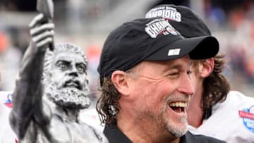 Houston head coach Dana Holgorsen during the trophy presentation after defeating Auburn in the Birmingham Bowl at Protective Stadium in Birmingham, Ala., on Tuesday December 28, 2021.