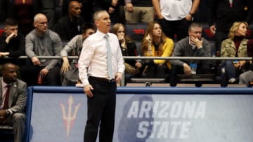 DAYTON, OHIO - MARCH 20: Head coach Bobby Hurley of the Arizona State Sun Devils reacts during the second half against the St. John's Red Storm in the First Four of the 2019 NCAA Men's Basketball Tournament at UD Arena on March 20, 2019 in Dayton, Ohio. (Photo by Gregory Shamus/Getty Images)