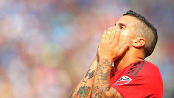 Sebastian Giovinco #10 of Toronto FC reacts after missing a shot against the New York City FC. (Photo by Adam Hunger/Getty Images)