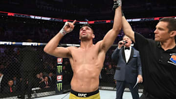 PHOENIX, ARIZONA - FEBRUARY 17: Vicente Luque celebrates his TKO victory over Bryan Barberena in their welterweight bout during the UFC Fight Night event at Talking Stick Resort Arena on February 17, 2019 in Phoenix, Arizona. (Photo by Josh Hedges/Zuffa LLC/Zuffa LLC via Getty Images)