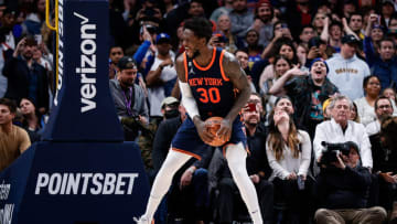 Nov 16, 2022; Denver, Colorado, USA; New York Knicks forward Julius Randle (30) reacts at the end of the game against the Denver Nuggets at Ball Arena. Mandatory Credit: Isaiah J. Downing-USA TODAY Sports