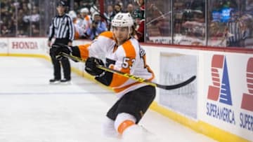 Jan 7, 2016; Saint Paul, MN, USA; Philadelphia Flyers defenseman Shayne Gostisbehere (53) against the Minnesota Wild at Xcel Energy Center. The Flyers defeated the Wild 4-3 in overtime. Mandatory Credit: Brace Hemmelgarn-USA TODAY Sports