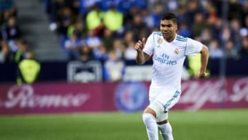 MALAGA, SPAIN - APRIL 15: Casemiro of Real Madrid controls the ball during the La Liga match between Malaga CF and Real Madrid CF at Estadio La Rosaleda on April 15, 2018 in Malaga, Spain. (Photo by Aitor Alcalde/Getty Images)