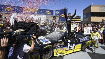June 26, 2016; Sonoma, CA, USA; Sprint Cup Series driver Tony Stewart (14) celebrates in victory lane during the Toyota Save Mart 350 at Sonoma Raceway. Mandatory Credit: Kyle Terada-USA TODAY Sports