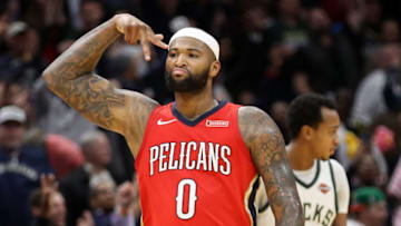 NEW ORLEANS, LA - DECEMBER 13: DeMarcus Cousins #0 of the New Orleans Pelicans reacts after a three point shot against the Milwaukee Bucks at Smoothie King Center on December 13, 2017 in New Orleans, Louisiana. (Photo by Chris Graythen/Getty Images)