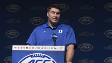 Jul 20, 2015; Pinehurst, NC, USA; Duke Blue Devils player Matt Skura speaks to the media during the ACC football kickoff at Pinehurst Resort. Mandatory Credit: Jeremy Brevard-USA TODAY Sports