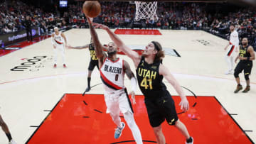 Utah Jazz, Damian Lillard, Kelly Olynyk. Mandatory Credit: Soobum Im-USA TODAY Sports