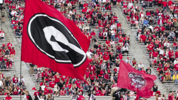 ATHENS, GA - APRIL 16: Georgia Bulldogs prepare to take the field during the Georgia Bulldogs Spring game at Sanford Stadium on April 16, 2022 in Athens, Georgia. (Photo by Steve Limentani/ISI Photos/Getty Images)