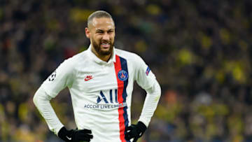 DORTMUND, GERMANY - FEBRUARY 18: (BILD ZEITUNG OUT) Neymar of Paris Saint-Germain looks dejected during the UEFA Champions League round of 16 first leg match between Borussia Dortmund and Paris Saint-Germain at Signal Iduna Park on February 18, 2020 in Dortmund, Germany. (Photo by Alex Gottschalk/DeFodi Images via Getty Images)