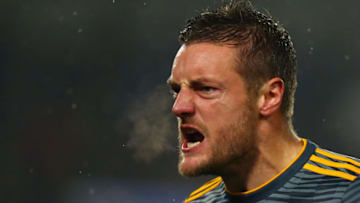 BRIGHTON, ENGLAND - NOVEMBER 24: Jamie Vardy of Leicester City celebrates after scoring his team's first goal from the penalty spot during the Premier League match between Brighton & Hove Albion and Leicester City at American Express Community Stadium on November 24, 2018 in Brighton, United Kingdom. (Photo by Dan Istitene/Getty Images)